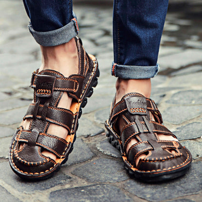 Herren Ledersandalen Bequem Verstellbar Rutschfest Sommer