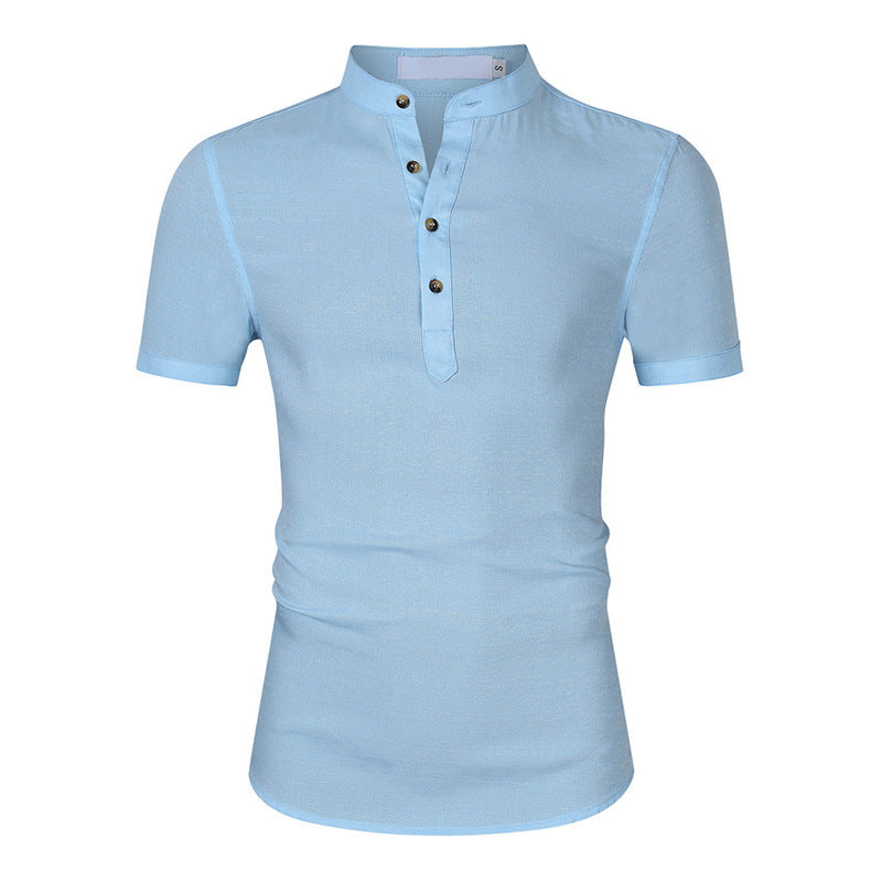 Herren Kurzarmshirt Stehkragen Knöpfe Modern Berlin Style - BerlinGlamour
