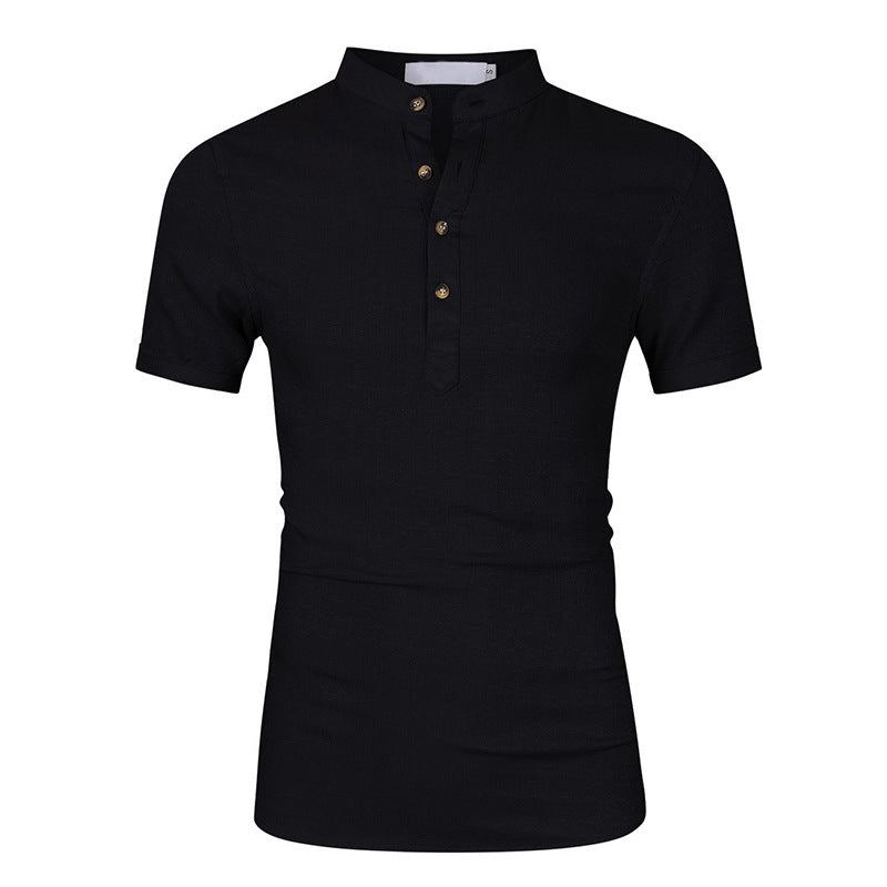 Herren Kurzarmshirt Stehkragen Knöpfe Modern Berlin Style