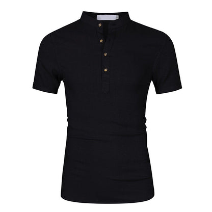 Herren Kurzarmshirt Stehkragen Knöpfe Modern Berlin Style