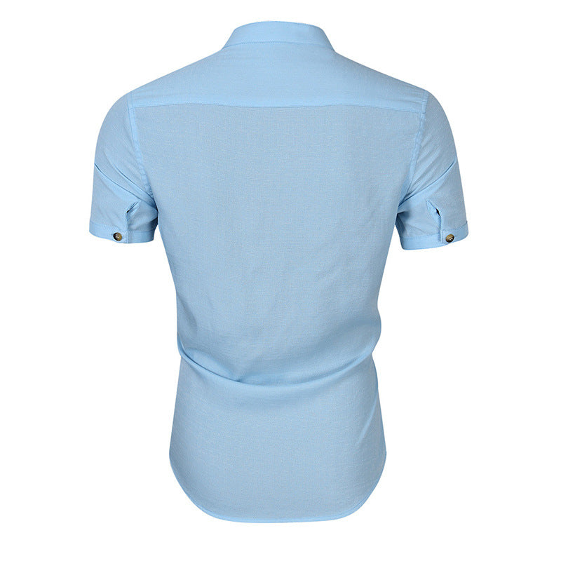 Herren Kurzarmshirt Stehkragen Knöpfe Modern Berlin Style