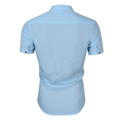 Herren Kurzarmshirt Stehkragen Knöpfe Modern Berlin Style