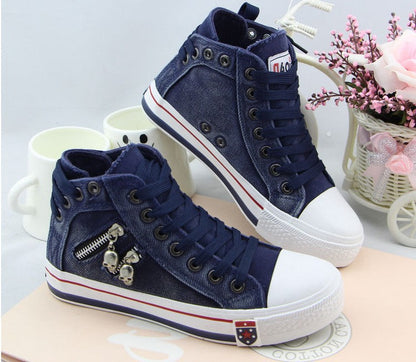 Damen Sneaker Hochtop mit Totenkopf Applikation Trend