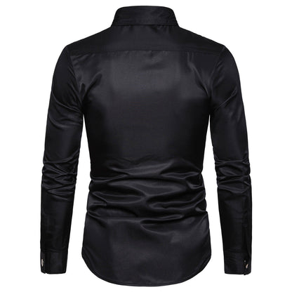 Herren Langarmhemd Modern mit Nieten und Kontraststreifen