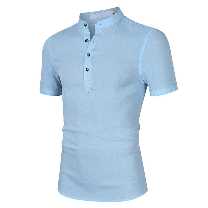 Herren Kurzarmshirt Stehkragen Knöpfe Modern Berlin Style