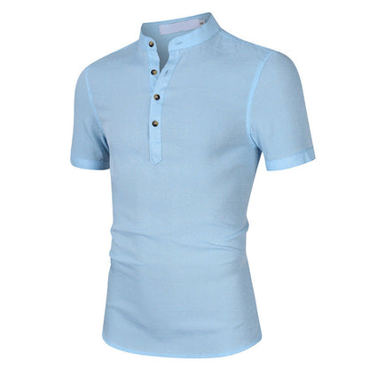 Herren Kurzarmshirt Stehkragen Knöpfe Modern Berlin Style