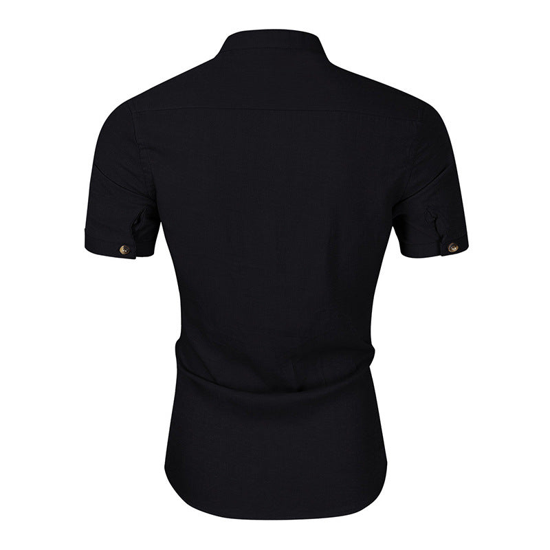 Herren Kurzarmshirt Stehkragen Knöpfe Modern Berlin Style