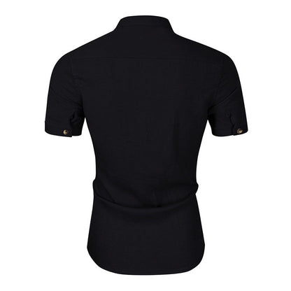 Herren Kurzarmshirt Stehkragen Knöpfe Modern Berlin Style