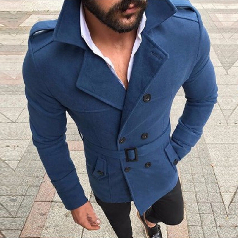 Herren Blazer Elegant Slim Fit mit Hochkragen und Gürtel