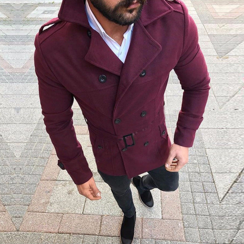 Herren Trenchcoat Lang Modern mit Futter und Gürtel