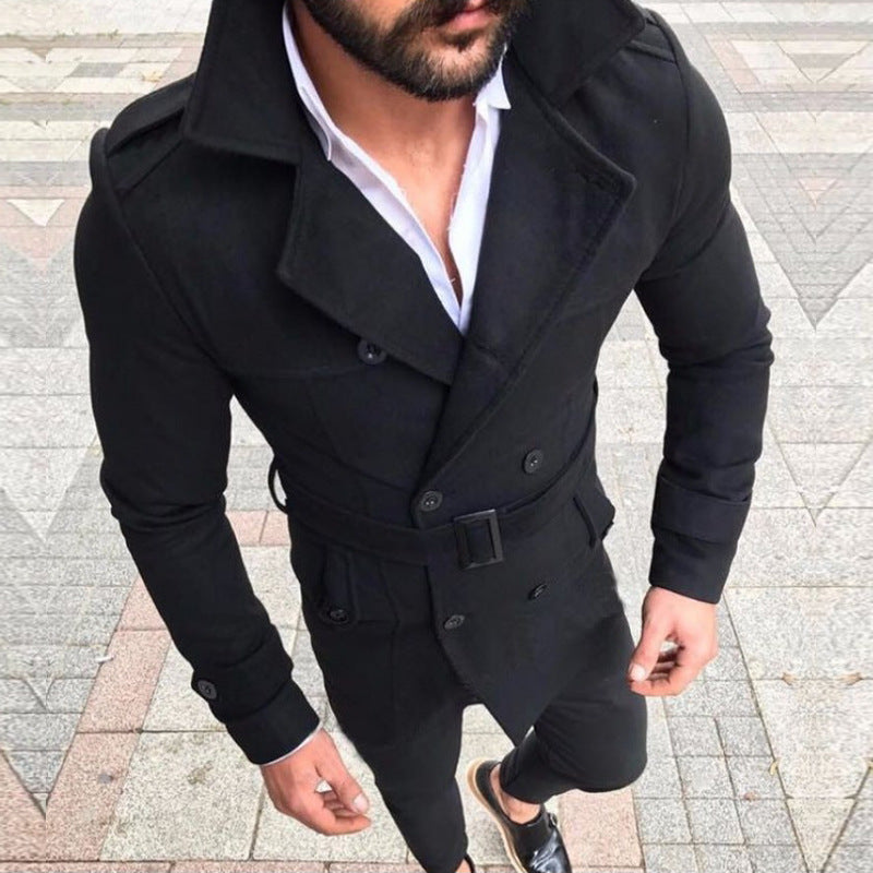 Herren Trenchcoat Lang Modern mit Futter und Gürtel