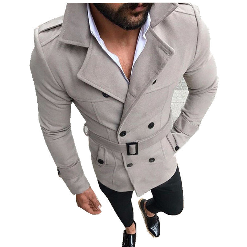 Herren Trenchcoat Lang Modern mit Futter und Gürtel