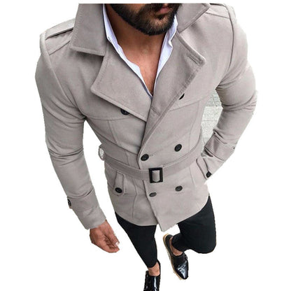 Herren Trenchcoat Lang Modern mit Futter und Gürtel