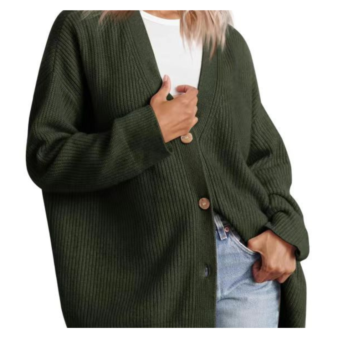 Große Strickjacke Damen Übergroß Knöpfe Modisch