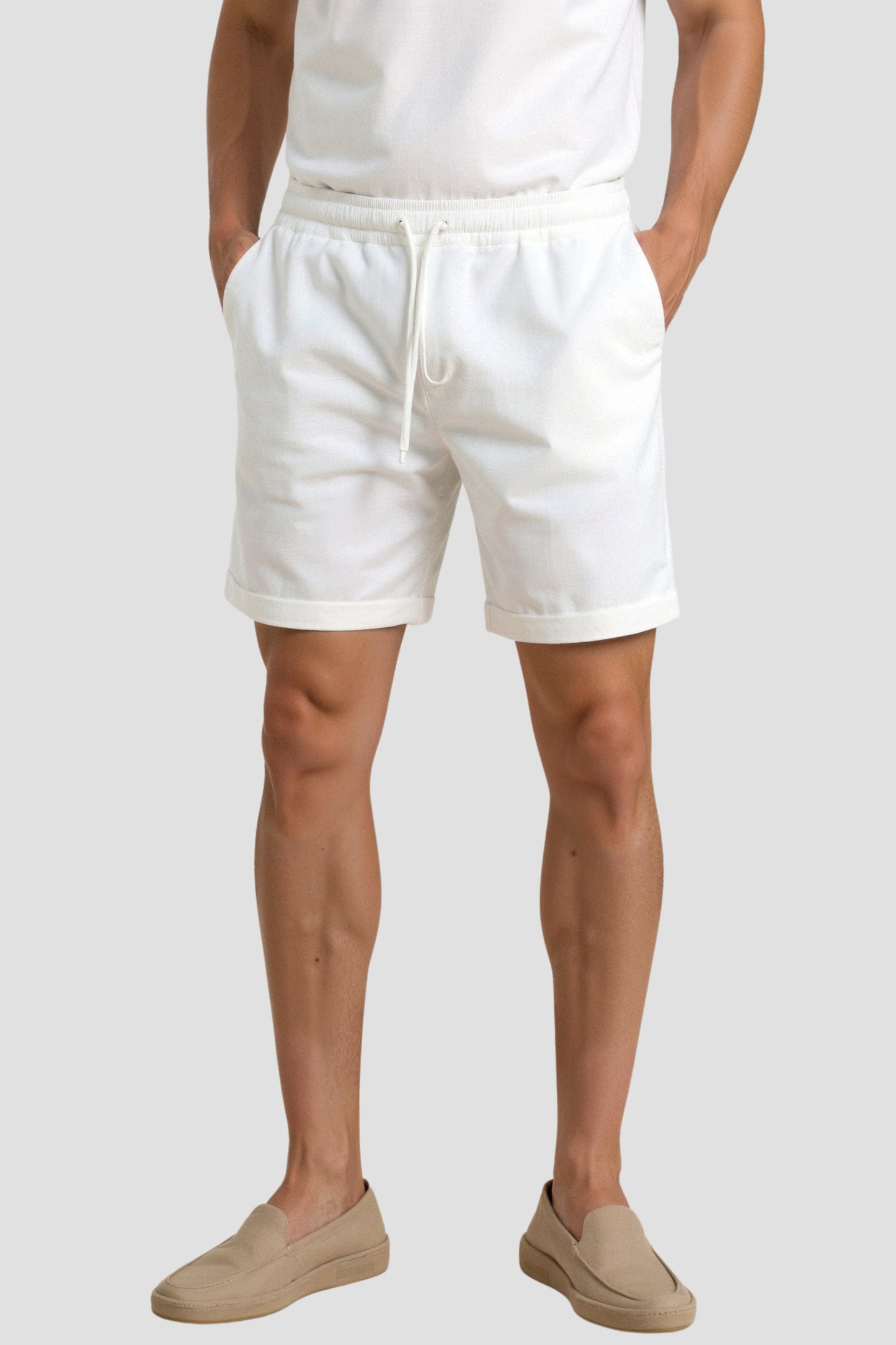 Beige Herren Shorts Komfort Kordelzug Minimalistisch