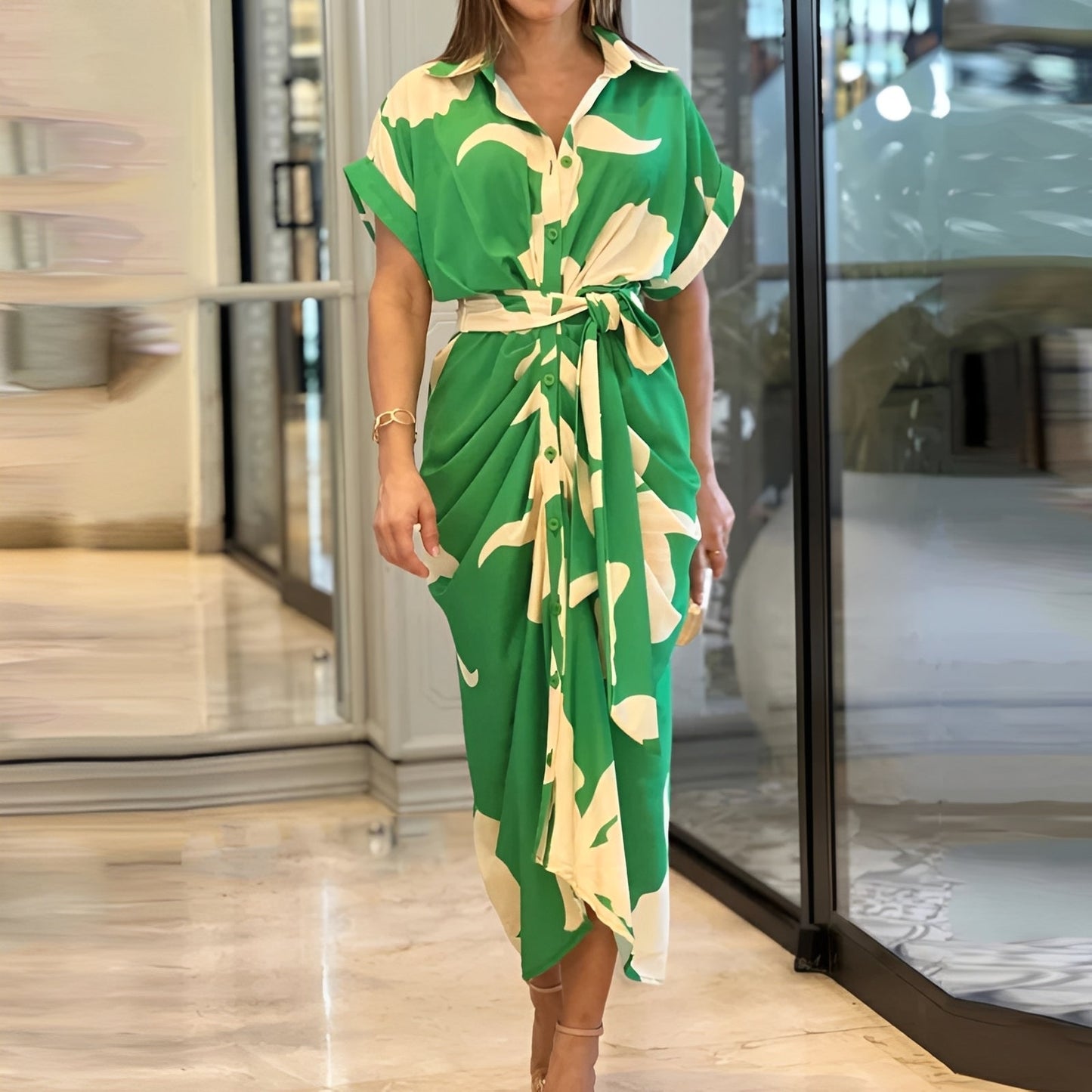 Kleid für Damen Locker Geschnitten Knopfleiste Sommerkleid