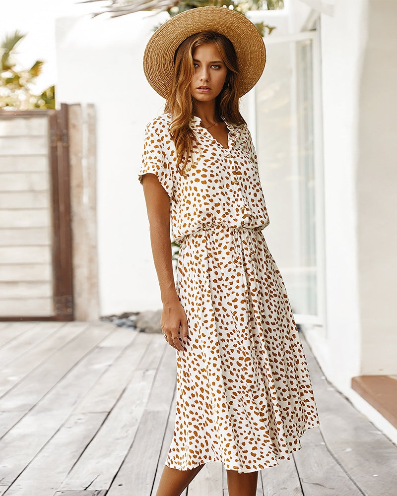 Kurzarmkleid Damen Elegant Kragen Sommerkleid
