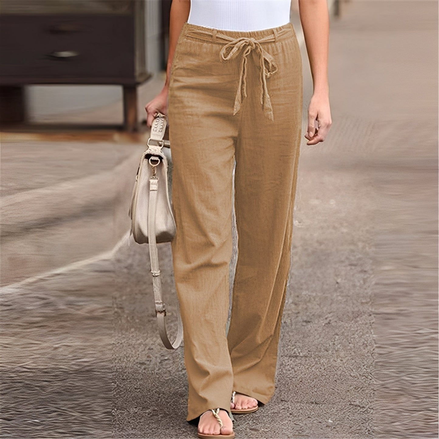 Elastische Damen Hose mit Weitem Bein und Komfortbund