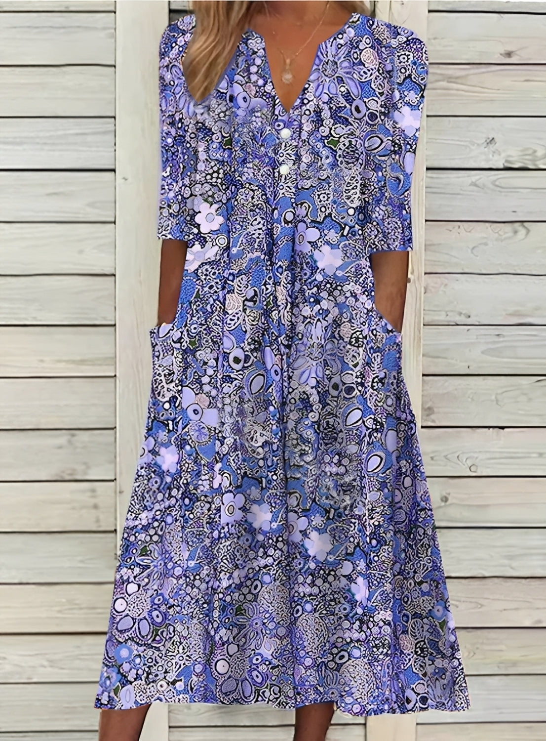 Sommerkleid Blumenmuster Lockeres Damenkleid mit Taschen