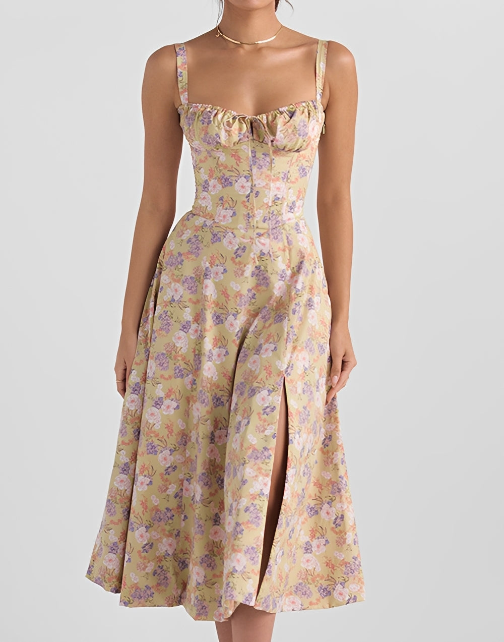 Midi-Kleid Damen Slim Fit Blumenmuster Sommerkleid