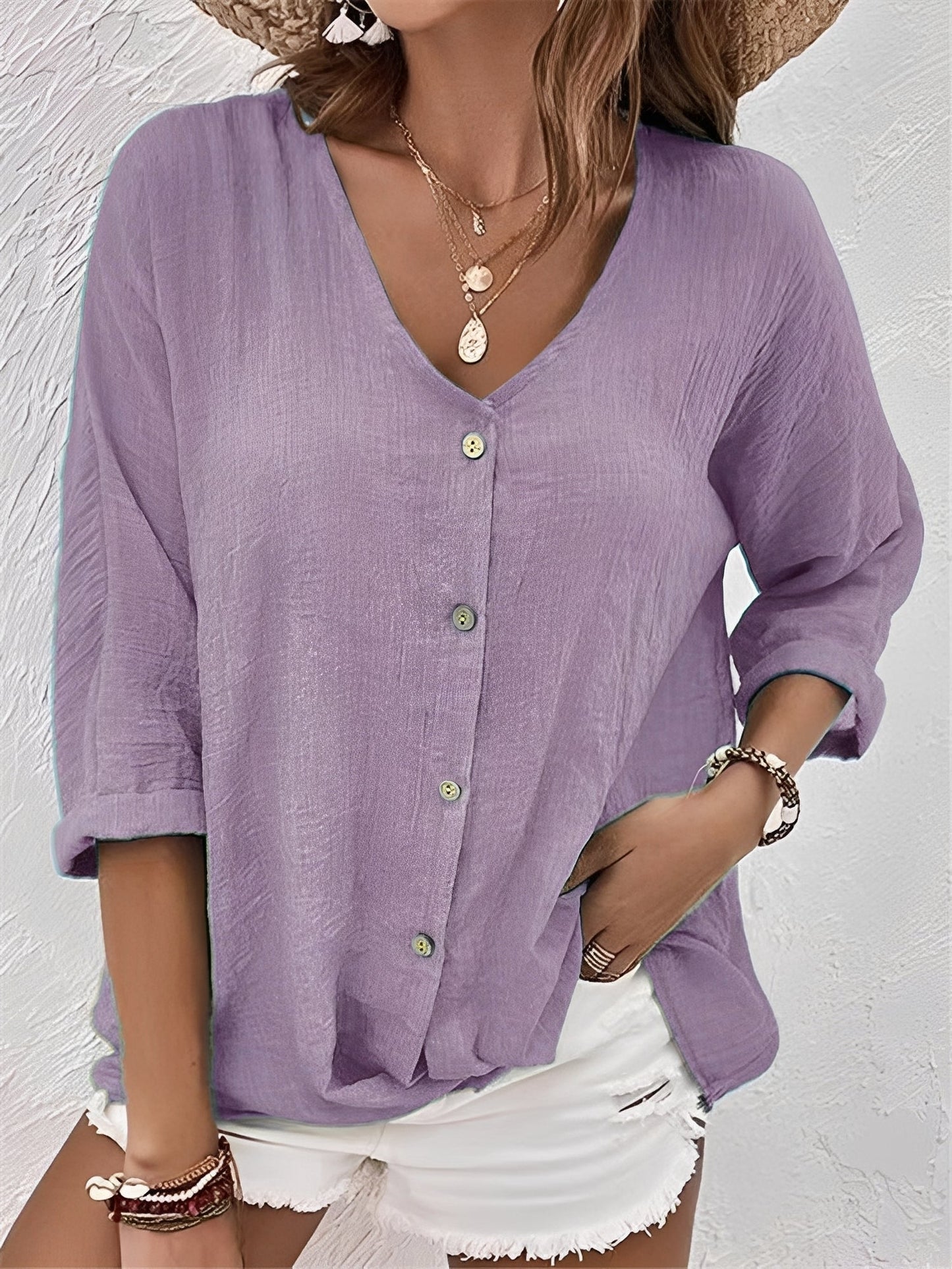 Damen-Shirt Bequem V-Ausschnitt Modern