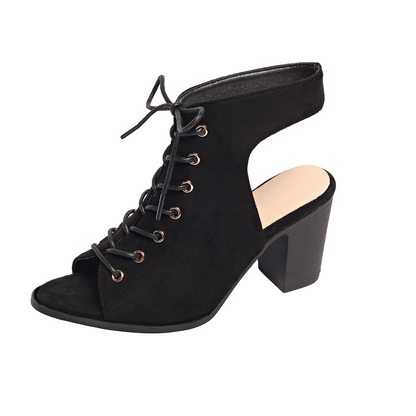 Damenschuhe High Heel Sandalen Blockabsatz Schnürsenkel