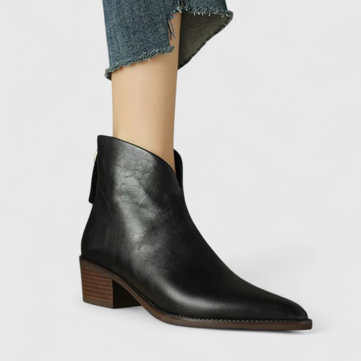 Elegante Stiefeletten Damen Blockabsatz Schwarz