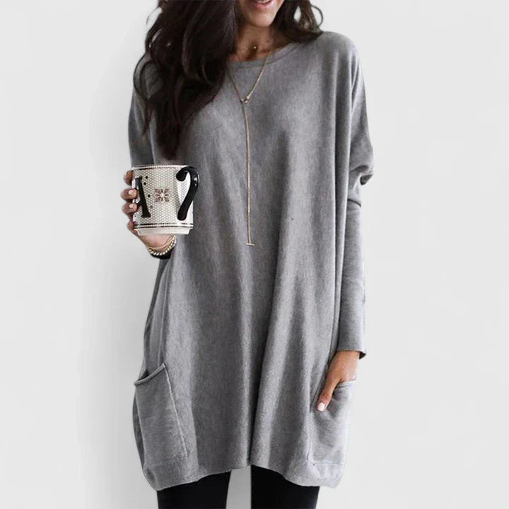Damen Tunikakleid Lässig Langarm Sommerkleid