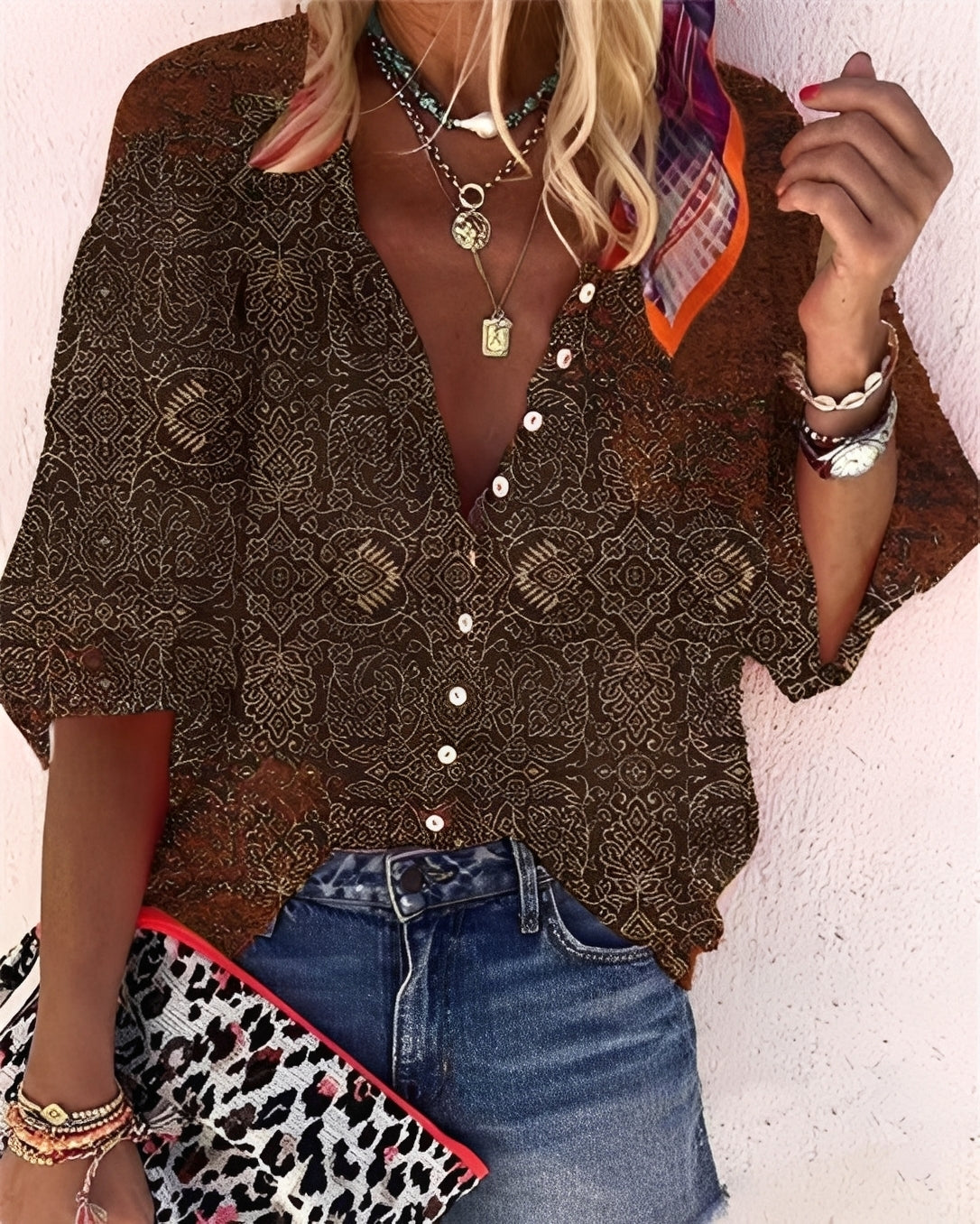Damenbluse Blumenprint Lockere Passform Modern
