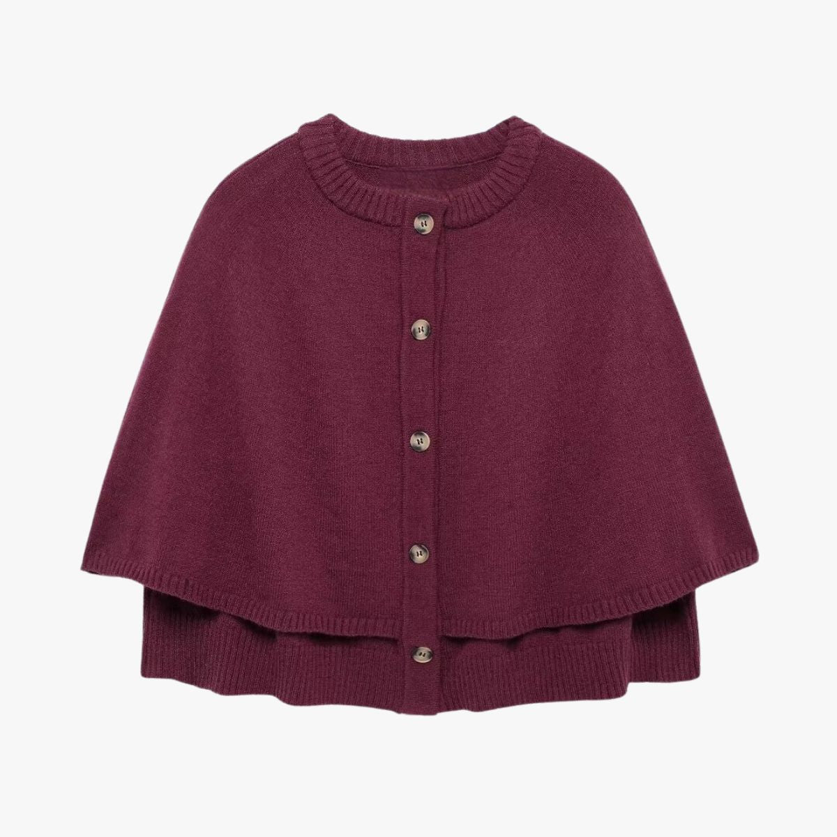 Strick-Cape mit Knöpfen und Gerafftem Saum Frauen