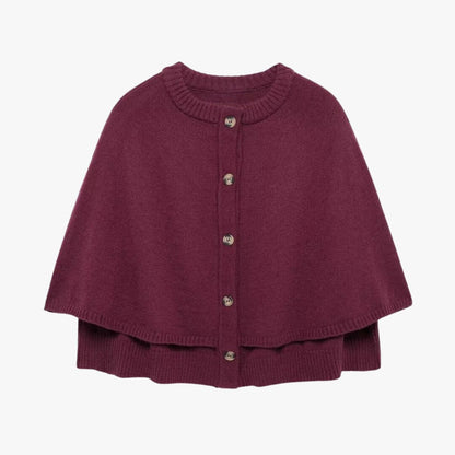 Strick-Cape mit Knöpfen und Gerafftem Saum Frauen