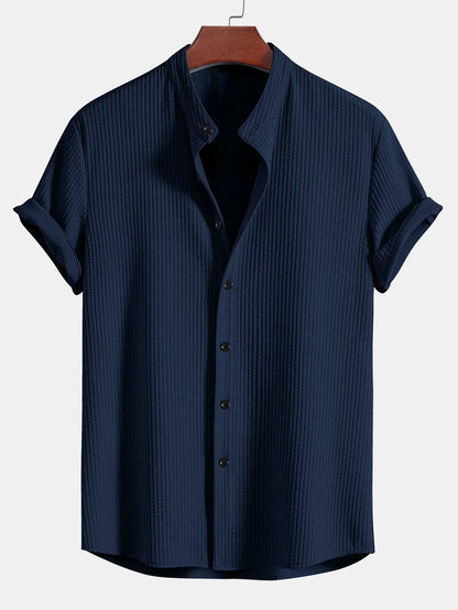 Herren Polo Shirt Leinen Stehkragen Sommer