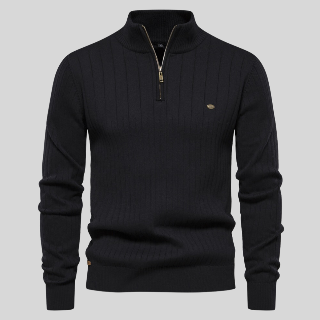 Herren Pullover Langarm Viertelzip Frühjahr Modern - BerlinGlamour