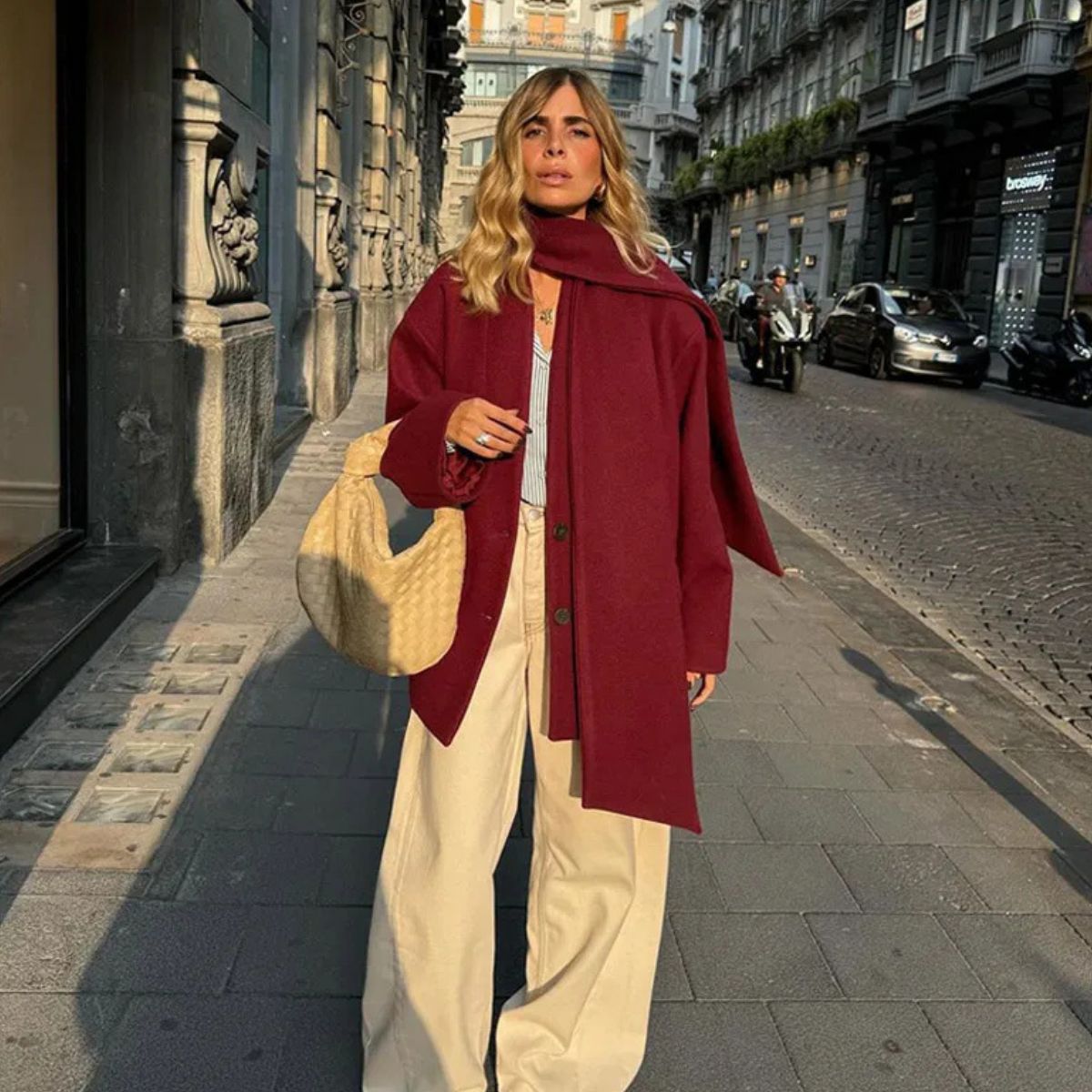 Kurzmantel Damen Rot Modern mit Schal