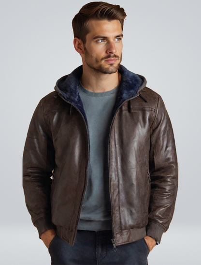 Leder Winterjacke mit Kapuze Schwarz Echtleder - BerlinGlamour