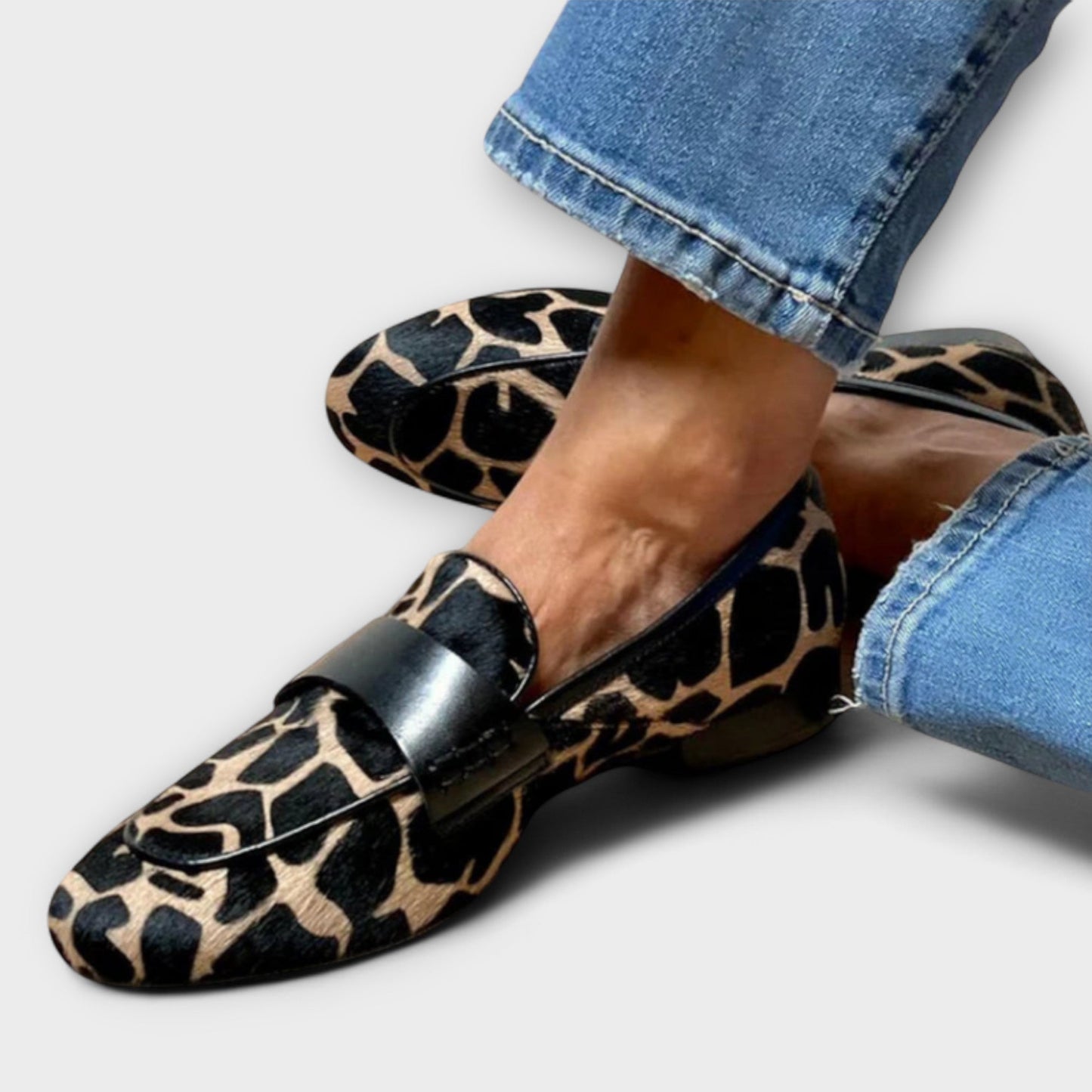 Klassische Loafers Tiermuster Echtleder
