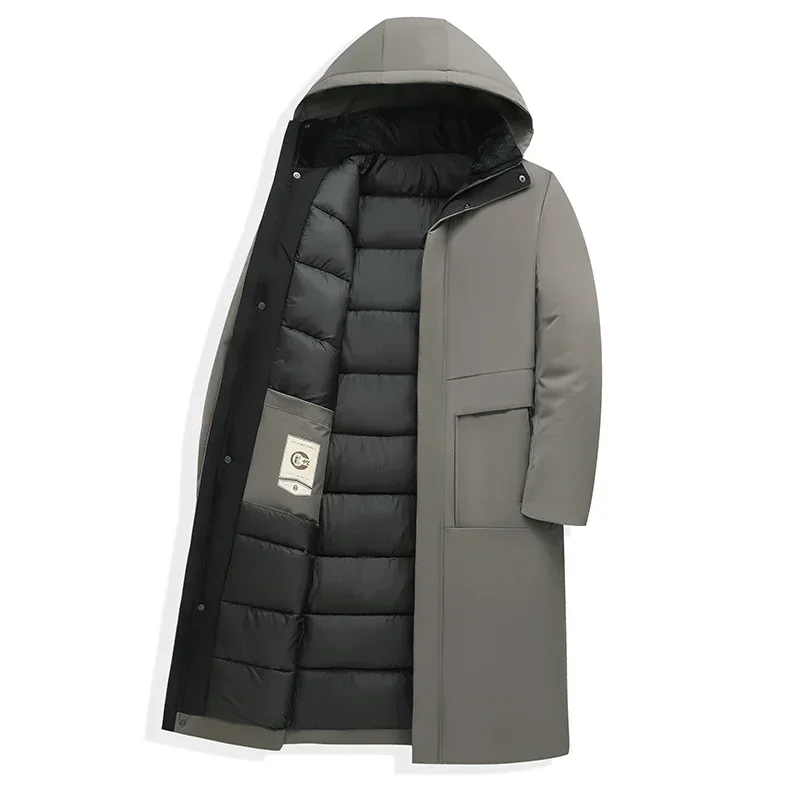 Herren Wintermantel Lang mit Kapuze Steppmantel Schwarz