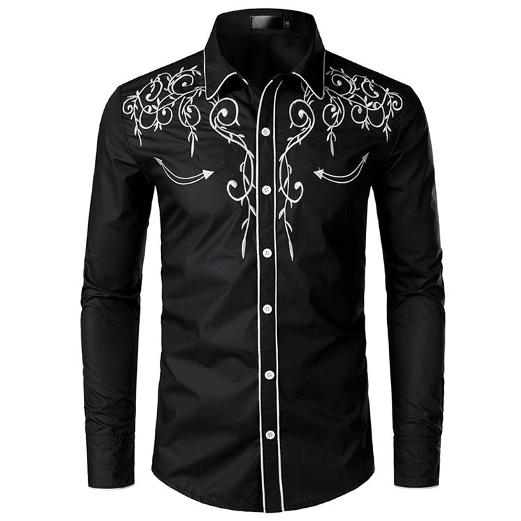 Herren Langarmhemd Slim Fit Modern mit Stickerei