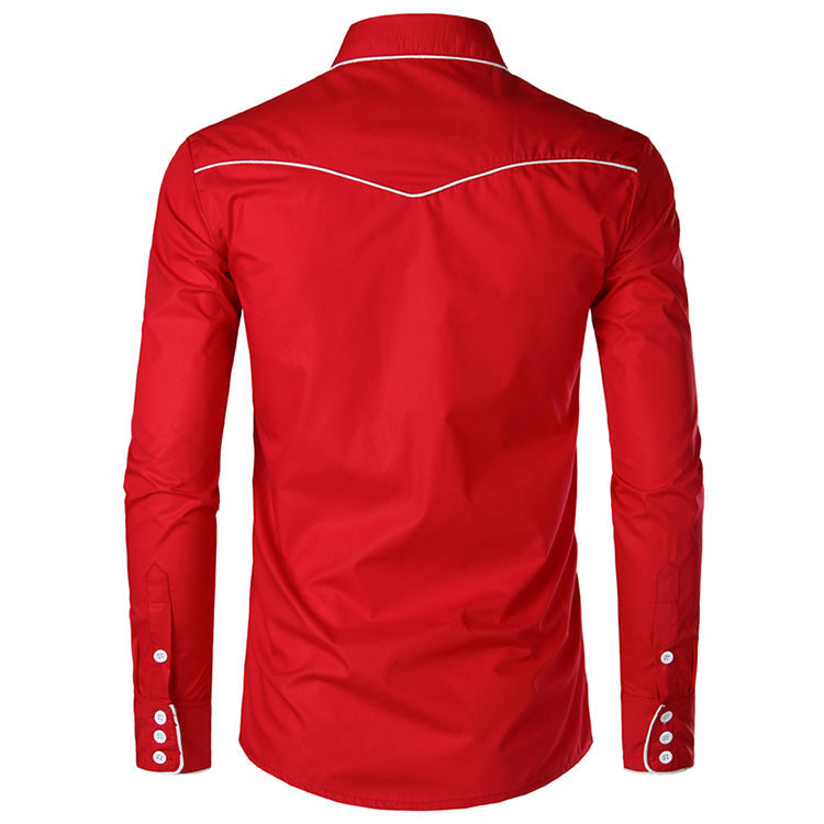 Herren Langarmhemd Slim Fit Modern mit Stickerei