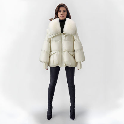 Pufferjacke mit Kunstpelz Kragen Warm Damen