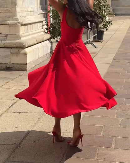 Rotes Midikleid Mit Trägern Elegantes Damenkleid