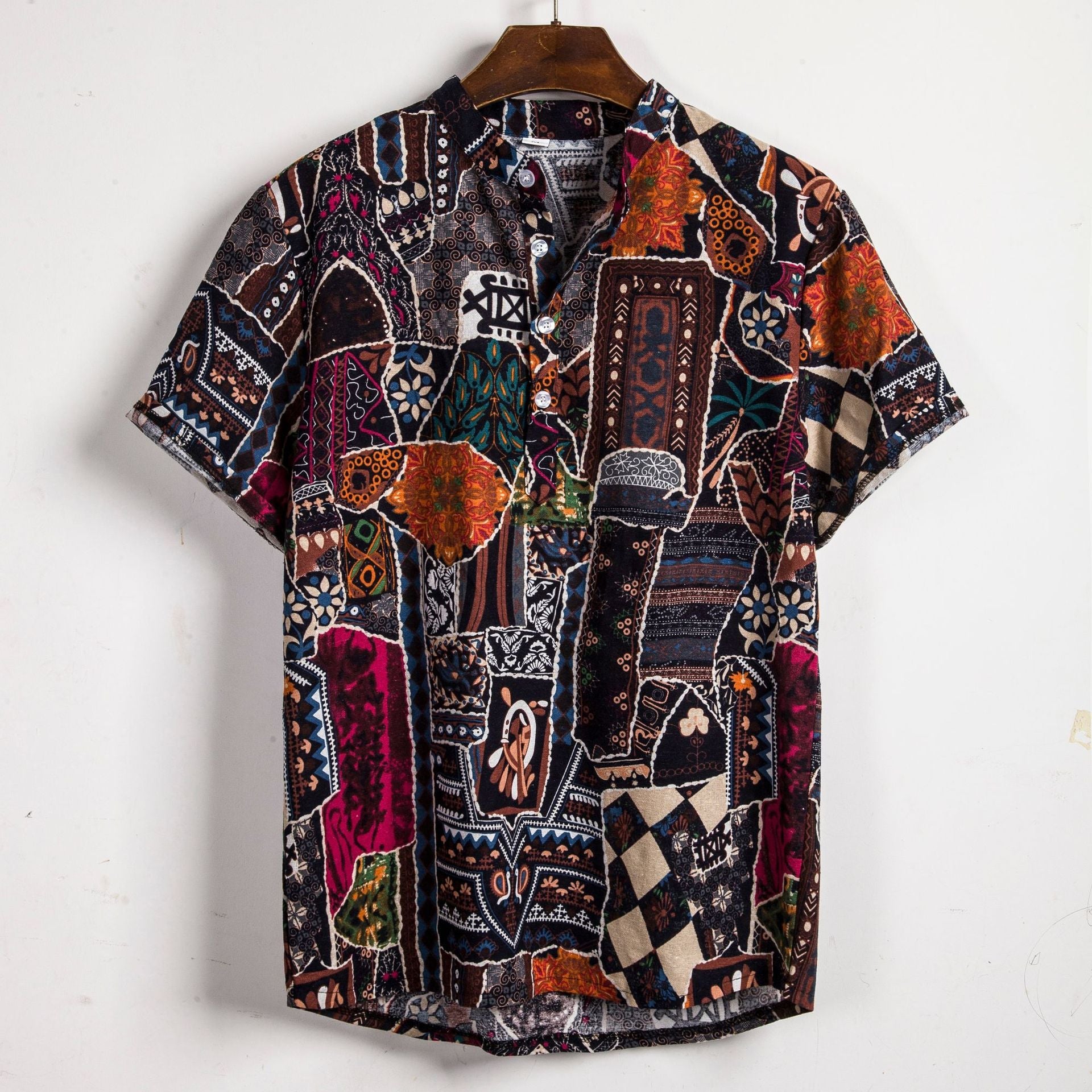 Herren Hemd Kurzarm Patchwork Design Moderne Style - BerlinGlamour