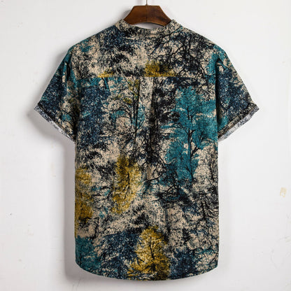 Herren Hemd Kurzarm Naturmuster Henley Ausschnitt Modern