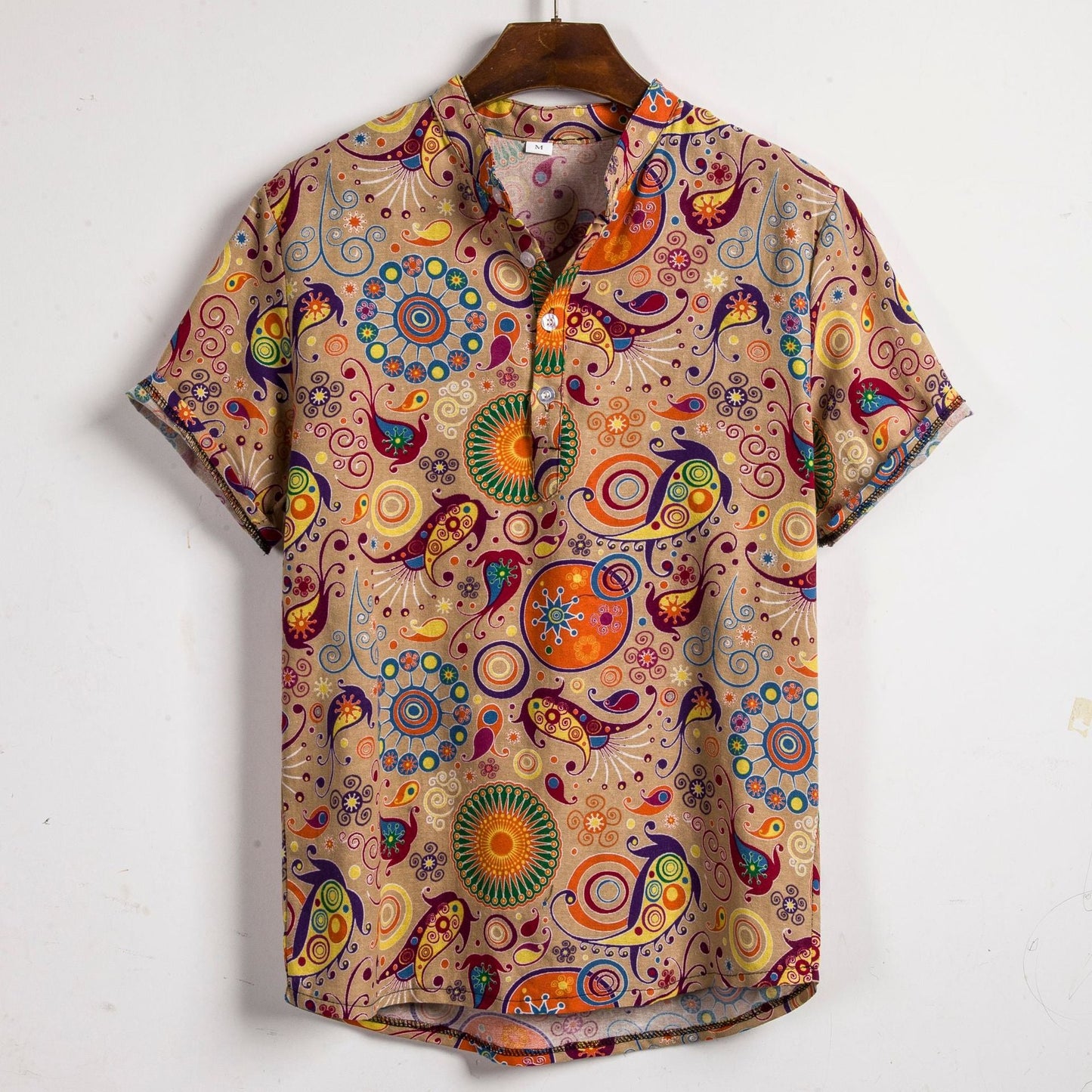Herren Hemd Kurzarm Paisley Muster Modern Stehkragen - BerlinGlamour