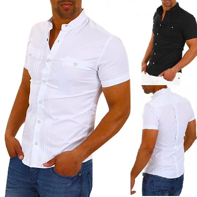 Herren Kurzarmhemd Modern Stehkragen Slim Fit Berlin