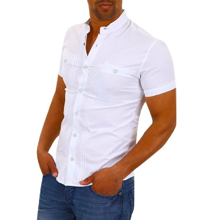 Herren Kurzarmhemd Modern Stehkragen Slim Fit Berlin - BerlinGlamour