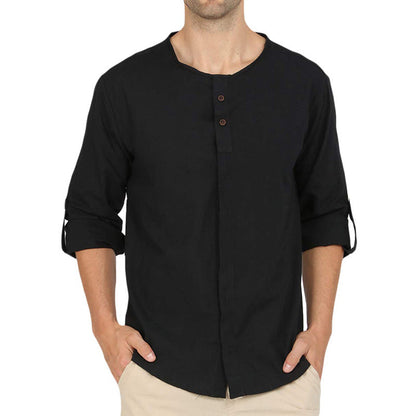 Herren Leinenhemd Stehkragen Modern Sommer - BerlinGlamour