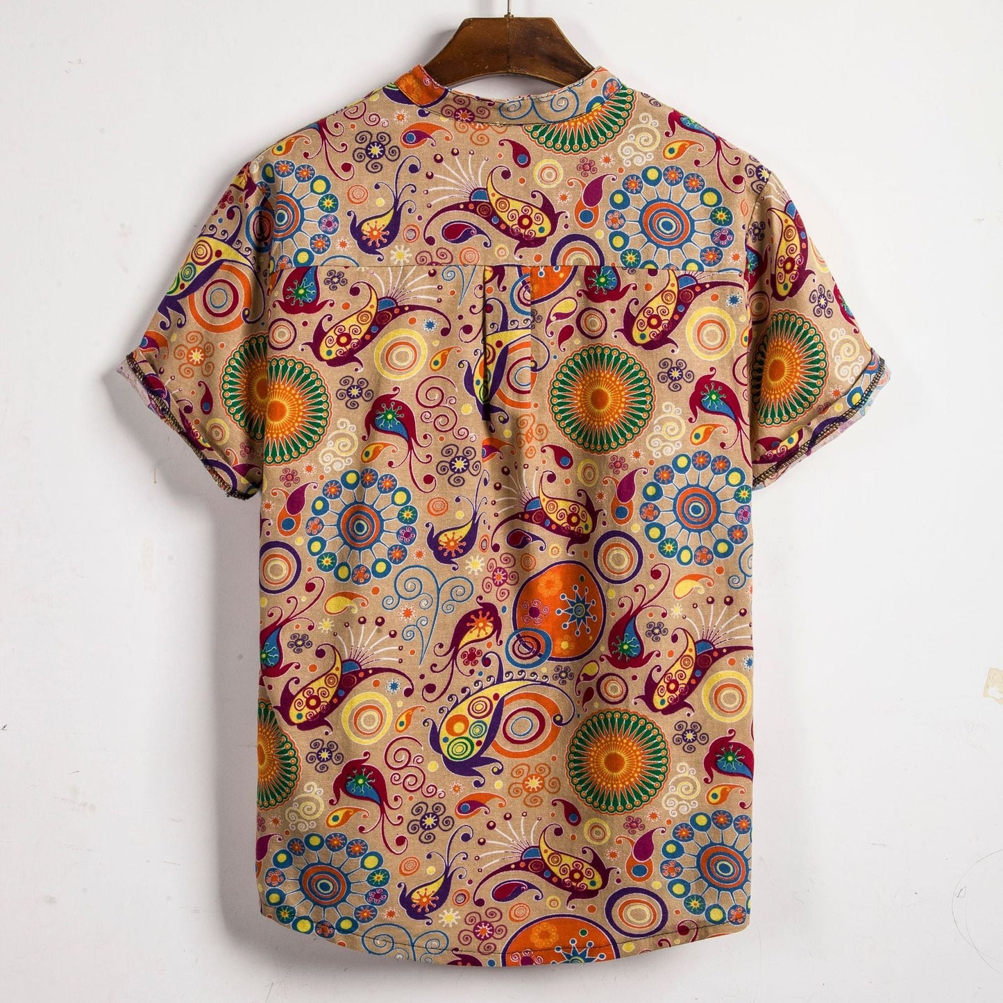 Herren Hemd Kurzarm Paisley Muster Modern Stehkragen