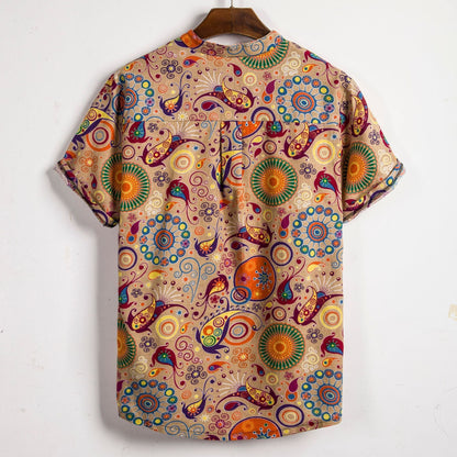 Herren Hemd Kurzarm Paisley Muster Modern Stehkragen