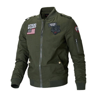 Herren Leder-Fliegerjacke Militärstil mit Patches